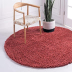 Unique Loom Davos Shag Collection Area Rug - Solid (3' 3" Round, Poppy)