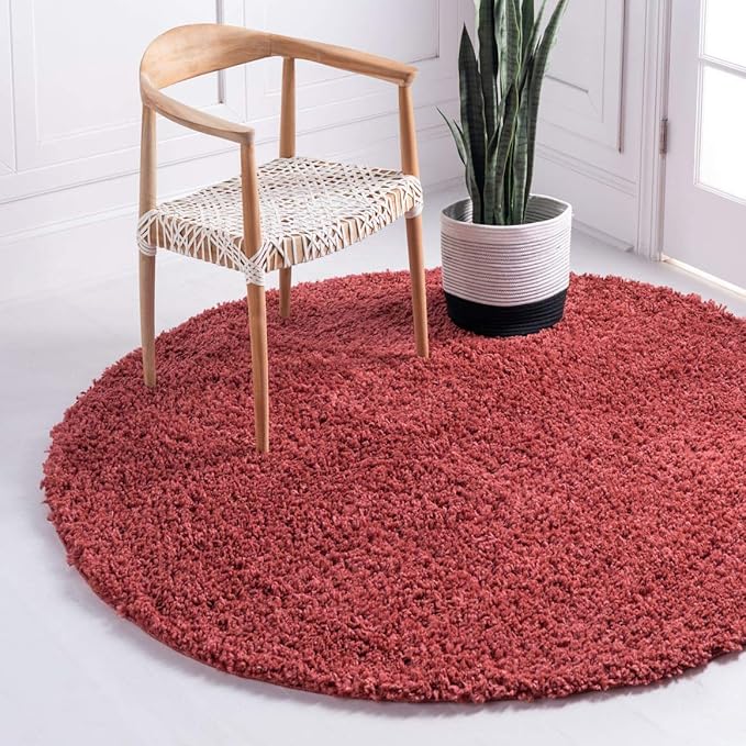 Unique Loom Davos Shag Collection Area Rug - Solid (5' 3" Round, Poppy)