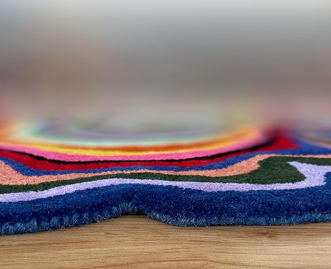 Irregular Shaped Handmade Wool Rug | Modern Colourful Stripe Premium Area Rug Perfect for Home Decor (Multi B, 5x5 ft)