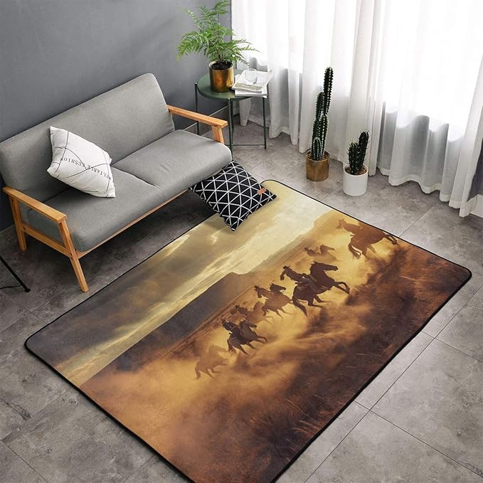 Running Horse Area Rug Washable Outdoor Rugs Anti-Slip Soft Carpet Entryway Indoor Door Mat for Bedroom,Living Room,Porch,Terrace and Entrance Decor 3'x 2'