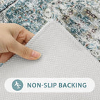 Uphome Bathroom Rugs Runner, Distressed Farmhouse Boho Blue Bath Mat, Non Slip Washable Long Bath Rugs, Vintage Traditonal Soft Velvet Bathroom Runner for Bathtub Sink Shower, 18x47 inch