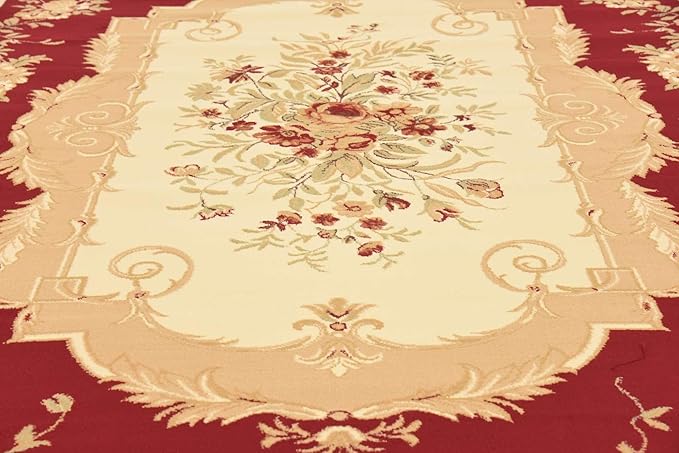 Unique Loom Versailles Collection Traditional Classic Floral Motif Area Rug (10' 0 x 13' 0 Rectangular, Burgundy/ Ivory)