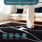 YIHOUSE Abstract Washable Rug 6x9,Ultra Thin Non Slip Black Rugs for Living Room,Modern Minimalist White Stripe Rugs for Bedroom,Dining Room Office Playroom (6'x9',Black-1)