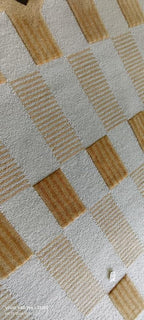 Hand-Tufted Wool Area Rug with Scalloped Edges, Beige and Green Plaid Pattern, Cozy and Soft Accent Rug for Living Room, Bedroom, and Nursery, Handmade Decorative Rug