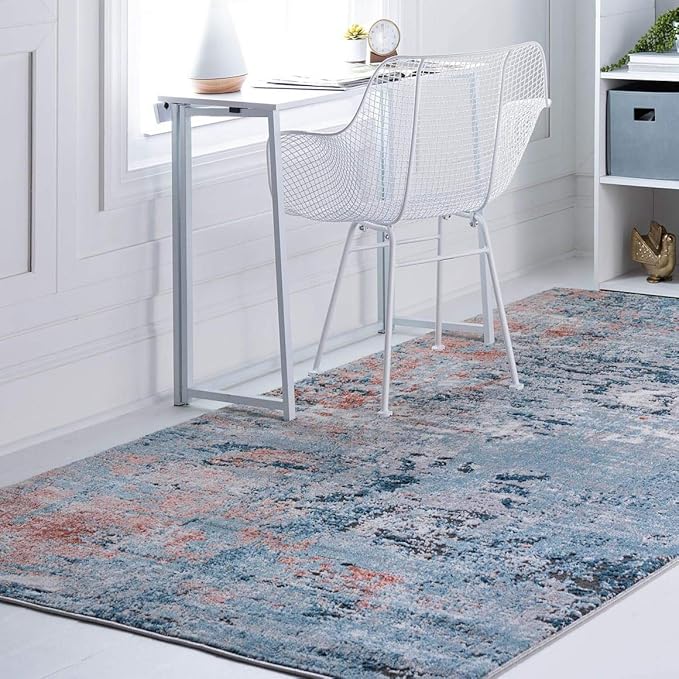 Rugs.com Leipzig Collection Area Rug – 4' x 6' Blue Low-Pile Rug Perfect for Entryways, Kitchens, Breakfast Nooks, Accent Pieces…