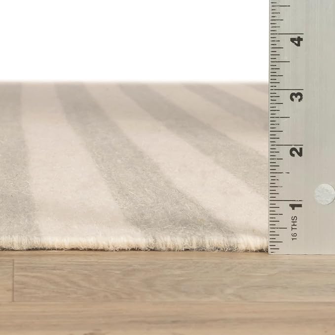Home Conservatory Ladder Stripe Grey/Ivory Handwoven Wool 6 X 9 Feet, Grey/Ivory Stripe Pattern