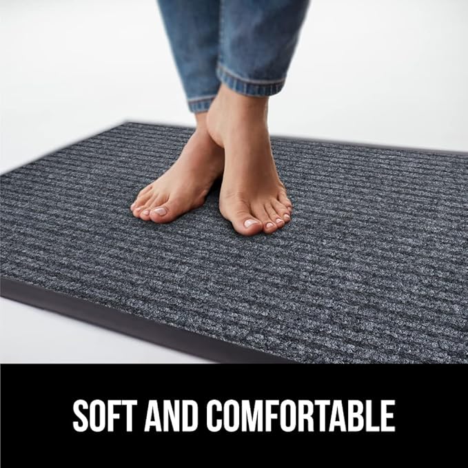 GORILLA GRIP Waterproof Traffic Guard Door Mat, 35x23, Heavy Duty Entryway Mats, Strong Rubber Back Commercial Utility Rugs for Office Hallway, Garage Floor and Home, Low Profile Carpet, Charcoal Gray