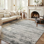 Area Rug 6x9 Washable Rug Grey for Living Room, Dining Room, Bedroom, Large Carpets, Non Slip & Non-Shedding Low Pile Vintage Print Rug for Home Office Decor