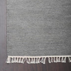 Rugsotic Carpets Hand Woven Flat Weave Kilim Wool ECO-Friendly Area Rugs - 8'x8', Square Shape, Silver Color, Solid Plain Design, Low Pile Handmade Area Rugs for Living Room, Bed Room (D00111)