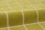 Checkered Wool Area Rug with Scalloped Border, Chartreuse Green & Cream Grid, Hand-Tufted, Soft Cut Pile, Modern Cottagecore Living Room, Bedroom & Nursery Carpet - 1x1 Ft (Sample)