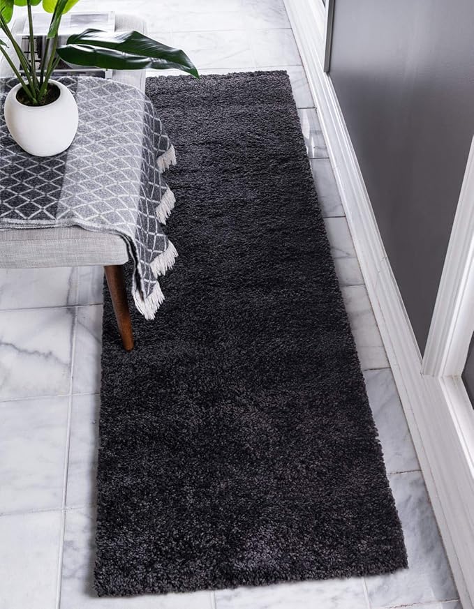 Unique Loom Solo Collection Area Rug - Calabasas (2' 2" x 13' Runner, Charcoal/ Black)
