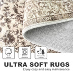 KILOCOCO Hallway Runner 2x7 Rug Runner Printed Vintage Floral Washable Kitchen Runners Non-Slip Rubber Backed Runners for Hallways Laundry Room Distressed Boho Rugs for Entryway Bedroom, Beige/Brown