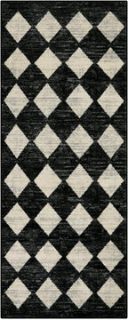 Lahome Washable Black and White Kitchen Runner Rug, 2x5 Soft Non Slip Laundry Room Rug Bathroom Runner Rugs with Rubber Backing, Moroccan Trellis Kid Pet Friendly Carpet Runners for Entryway Bedside