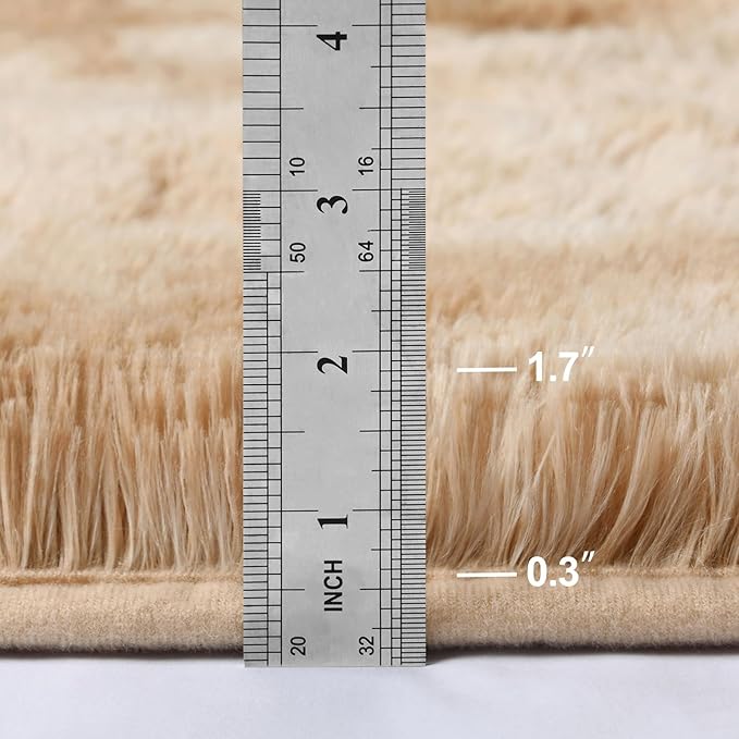 Large Shag Area Rugs 5 x 8, Tie-Dyed Plush Fuzzy Rugs for Living Room, Ultra Soft Fluffy Furry Rug for Bedroom, Indoor Carpet Nursery Rugs for Kids Room Home Decor, Beige