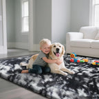 Fluffy Rug Shaggy Area Rug, Mottling Black 2x4 Area Rugs for Bedroom, Small Bedside Rug, Soft Fluffy Shaggy Entryway Throw Rugs for Living Room Bedroom Kids Room Home Decor