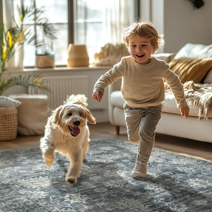 GENIMO Runner Rug 2'6''x8 Non Slip Machine Washable Vintage Hallway Runner Rug, Low Pile Lightweight Rugs for Entryway, Hallway, Kitchen and Corridor, Ashen Taupe