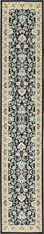 Unique Loom Sialk Hill Collection Area Rug - Washington (2' 11" x 16' 5" Runner Navy Blue/Cream)