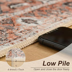 XWZO Runner Rug 2x6ft, Washable Hallway Runner with Non-Slip Backing, Vintage Spill Stain Resistant Floor Mat for Entryway Corridor Bedroom Kitchen, Soft Low-Pile Area Carpet, Brick Red