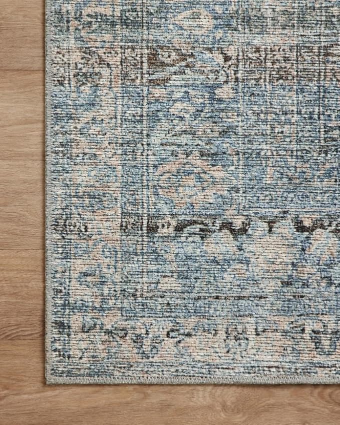 Loloi Amber Lewis Billie Collection, Denim & Blush 6'-0" x 9'-0" Area Rug – Antique & Distressed Accent Rugs for Living Room, Bedroom, Entryway & Hallway, No Shed High Traffic Area Home Decor Rug