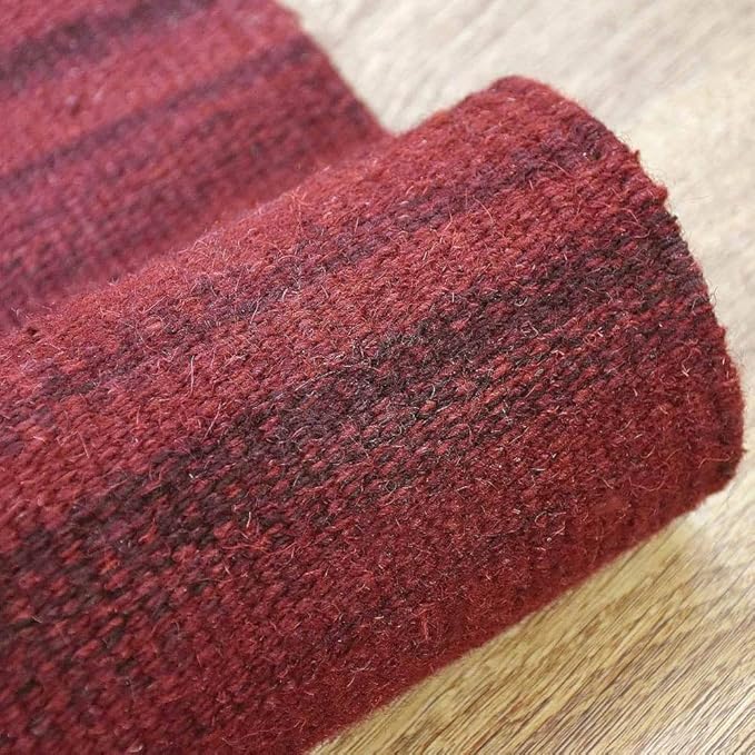 Rugsotic Carpets Hand Woven Flat Weave Kilim Wool ECO-Friendly Area Rugs - 6'x6', Square Shape, Dark Red Color, Solid Plain Design, Low Pile Handmade Area Rugs for Living Room, Bed Room (D00111)