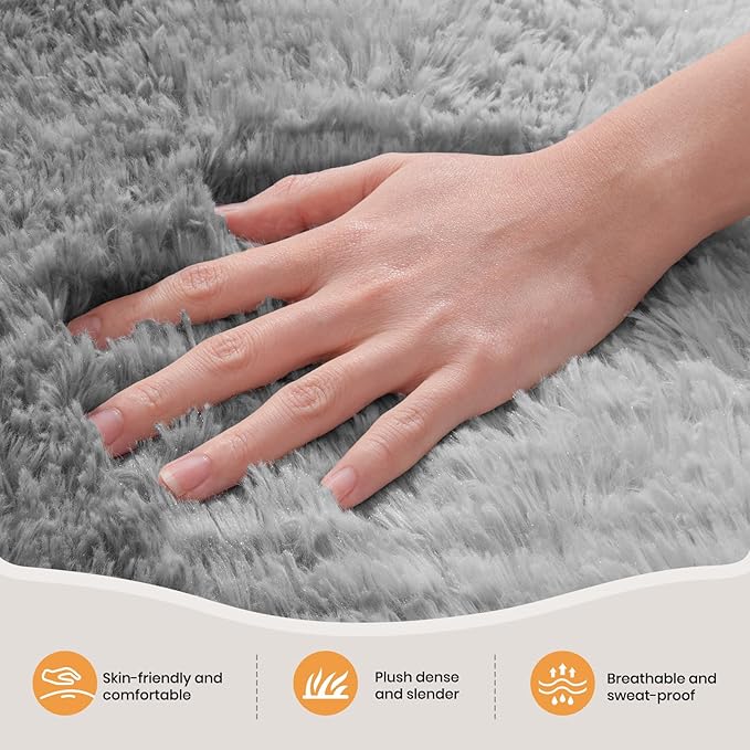 Zentavio Grey White Gradient Area Rugs for Living Room, Rugs for Bedroom 4x6 Fluffy Carpet Soft Shag Aesthetic Plush High Pile Gray Throw Rug for Nursery Kids Room Dorm