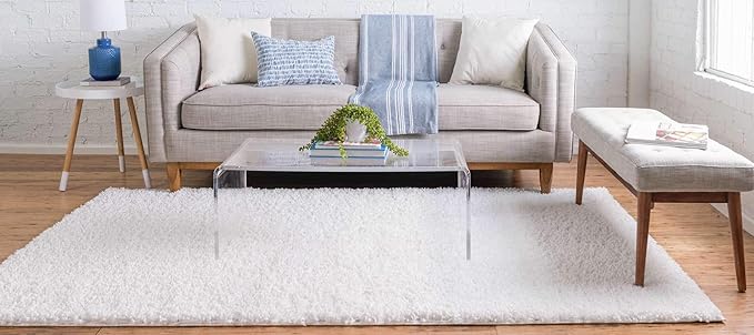 Unique Loom Davos Shag Collection Area Rug - Solid (6' 1" x 9' Rectangle, White/ Ivory)
