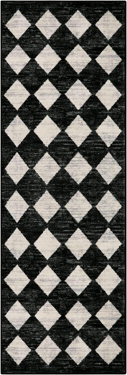 Lahome Moroccan Trellis Runner Rug - 2x6 Washable Black Bathroom Runner Rug Laundry Room Carpet Runners, Modern Soft Non Slip Indoor Floor Accent Mat for Bedside Kitchen Hall Bar Entryway RV