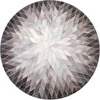 Cowhide Hairon Leather Round Rug, Geometric Patterned Circle Carpet for Living Room, Bedroom, Hall, Brown, 6×6ft