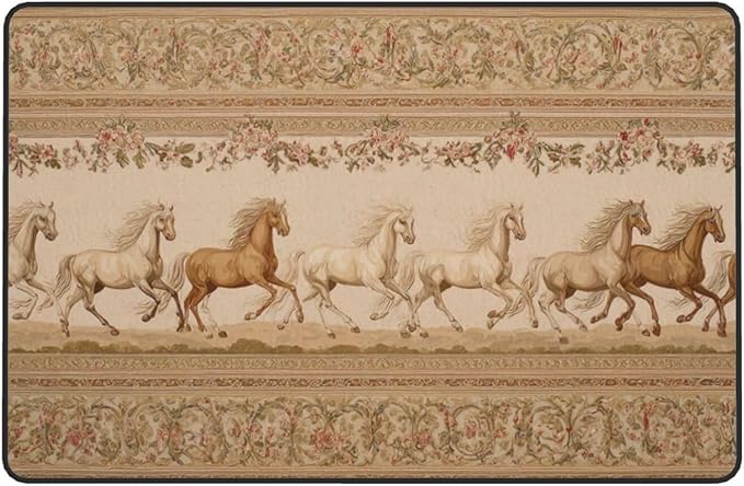 Horse Western Boho Ethnic Style Area Rug Washable Outdoor Rugs Anti-Slip Soft Carpet Entryway Indoor Door Mat for Bedroom,Living Room,Porch,Terrace and Entrance Decor 6'x 4'