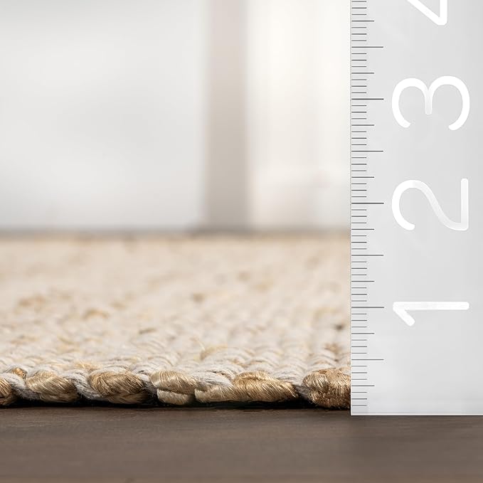 nuLOOM 10x14 Elfriede Jute & Cotton Hand Woven Area Rug, Natural, Solid Rustic Farmhouse Style, Weaved Design, Natural Fiber, For Bedroom, Living Room, Dining Room, Hallway, Office, Entryway