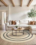 DEXI Round Jute Rug Natural Fiber 5x5, Braided Woven Area Rugs No Shed, Soft Neutral Rustic Carpet Mat for Indoor Outdoor Patio Dining Living Room Bedroom Farmhouse, 5ft, Ivory/Black