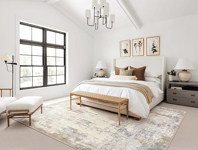 10x14 Area Rug Living Room Rugs - Washable Neutral Modern Abstract Soft Thin Rug Indoor Floor No Slip Rug Carpet for Bedroom Under Dining Table Home Office Decor - Light Brown/Gray