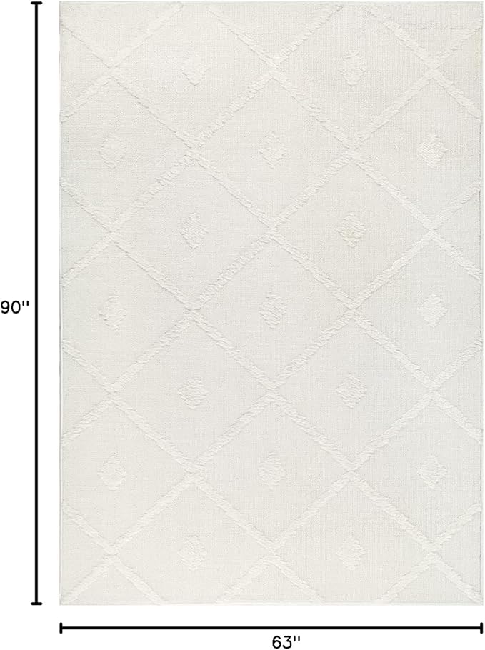 Antep Rugs Palafito 5x7 Geometric Shag Diamond High-Low Pile Textured Indoor Area Rug (White, 5'3" x 7'6")