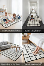 Handmade Wool Area Rug & Runner | Modern Grid Pattern Carpet for Living Room, Bedroom, Hallway & Home Décor | Multiple