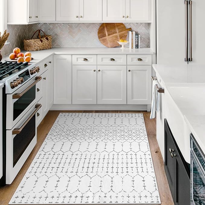 Lahome Moroccan Living Room Area Rug - Washable Rugs 4x6 Non-Slip Soft Throw Rugs for Bedroom White Lightweight Large Rug, Modern Geometric Print Low-Pile Capet for Classroom Office Dining Room(White)