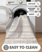 LUMI Washable Runner Rug, 3'x7' Non-Slip Hallway Mat, Low Profile Thin Long Carpeet for Laundry Kitchen Bedroom Office, White and Brown