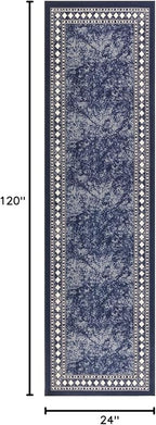 Antep Rugs Alfombras Modern Bordered 2x10 Non-Skid (Non-Slip) Low Profile Pile Rubber Backing Indoor Area Runner Rugs (Navy Blue, 2' x 10')