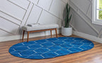 Unique Loom Trellis Frieze Collection Area Rug - Geometric (3' x 5' Oval, Navy Blue/ Ivory)