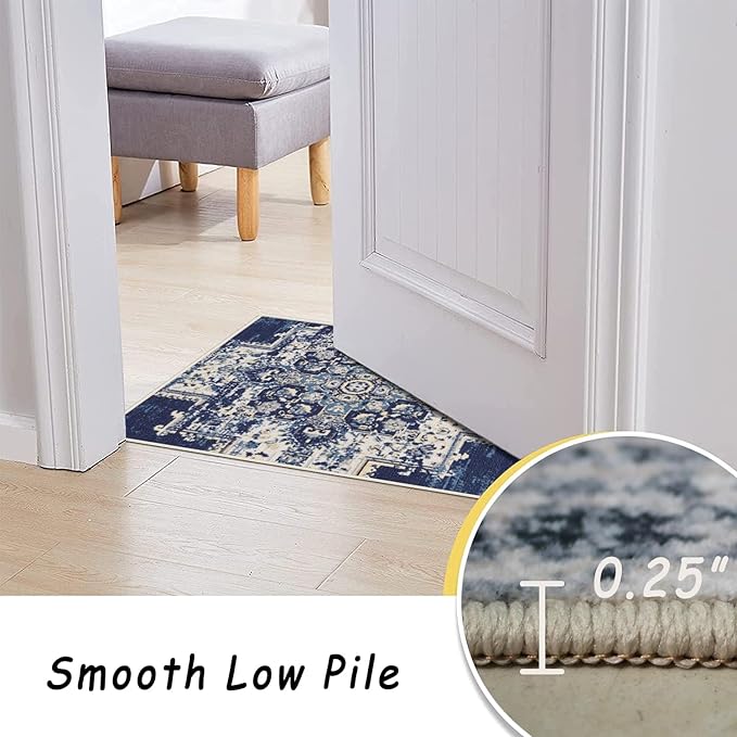 vivorug Round Rug 6ft Vintage Round Area Rug Non-Slip Indoor Carpet for Living Room Bedroom Entryway, Stain Resistant Home Decor Circle Rug, Navy Blue