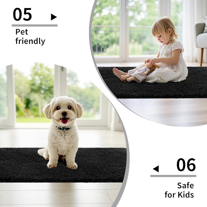 Bathroom Rug 24x48 Non Slip Fluffy Bath Mat for Bathroom Floor Washable Plush Luxury Bath Rug for Tub Soft Shower Mat, Black