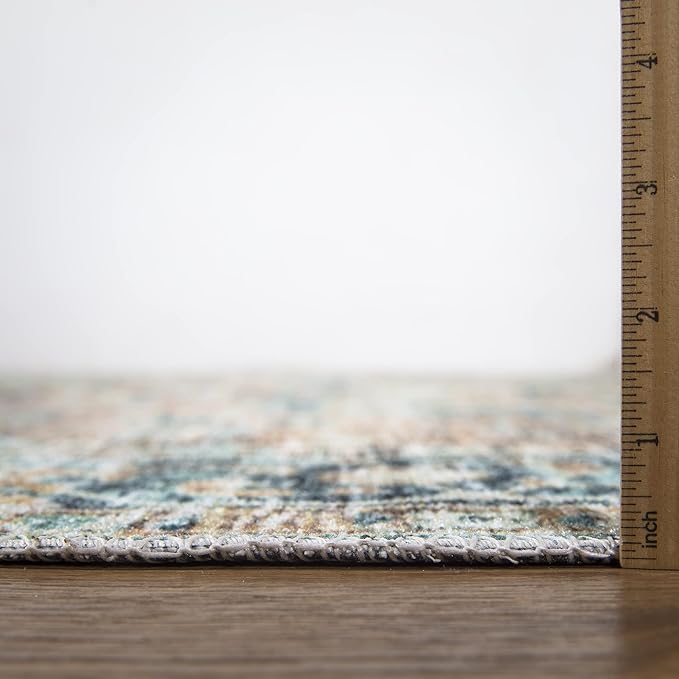Bloom Rugs Caria Washable Non-Slip 12 ft Runner - Blue Green/Tangerine Traditional Runner for Entryway, Hallway, Bathroom, and Kitchen - Exact Size: 2'6" x 12'