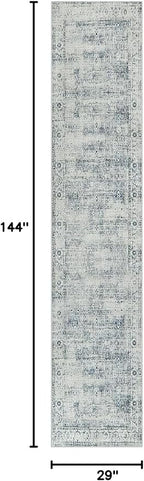 Morebes Vintage Hallway Runner Rug 12 ft, Extra Long Washable Kitchen Rug Runner Non-Slip, Soft Indoor Floor Throw Carpet for Hall Living Room Dining Room Office Farmhouse, Blue-Gray