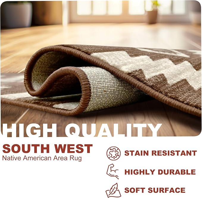 YHSF South West Native American Rug Ritz – Native Tribal American Indian Inspired Rug - Living Room, Bedroom, Hallway, Entryway & High-Traffic Area Rugs - Washable - Soft - Espresso, 2 Feet x 7 Feet
