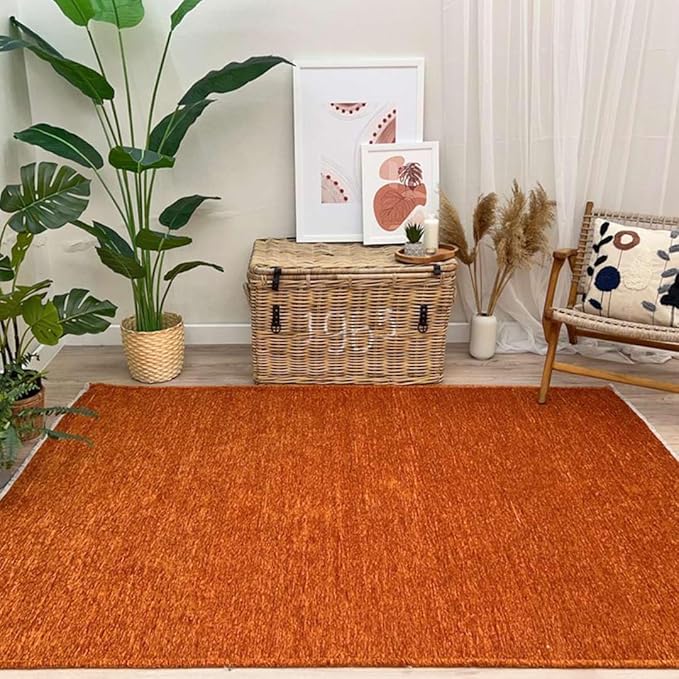 Alfa Rich 4x6 Burnt Orange Washable Area Rugs for Living Room Bedroom Kitchen Cotton Solid Decor Rug
