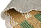 Hand-Tufted Wool Area Rug with Scalloped Edges, Beige and Green Plaid Pattern, Cozy and Soft Accent Rug for Living Room, Bedroom, and Nursery, Handmade Decorative Rug, 1x1 Ft (Sample)