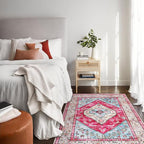 Lahome Boho Round Rug - 6Ft Washable Area Rug, Non-Slip Small Bathroom Rug, Lightweight Bedroom Throw, Oriental Distressed Print Carpet for Entryway, Sofa, Nursery, Kids Room