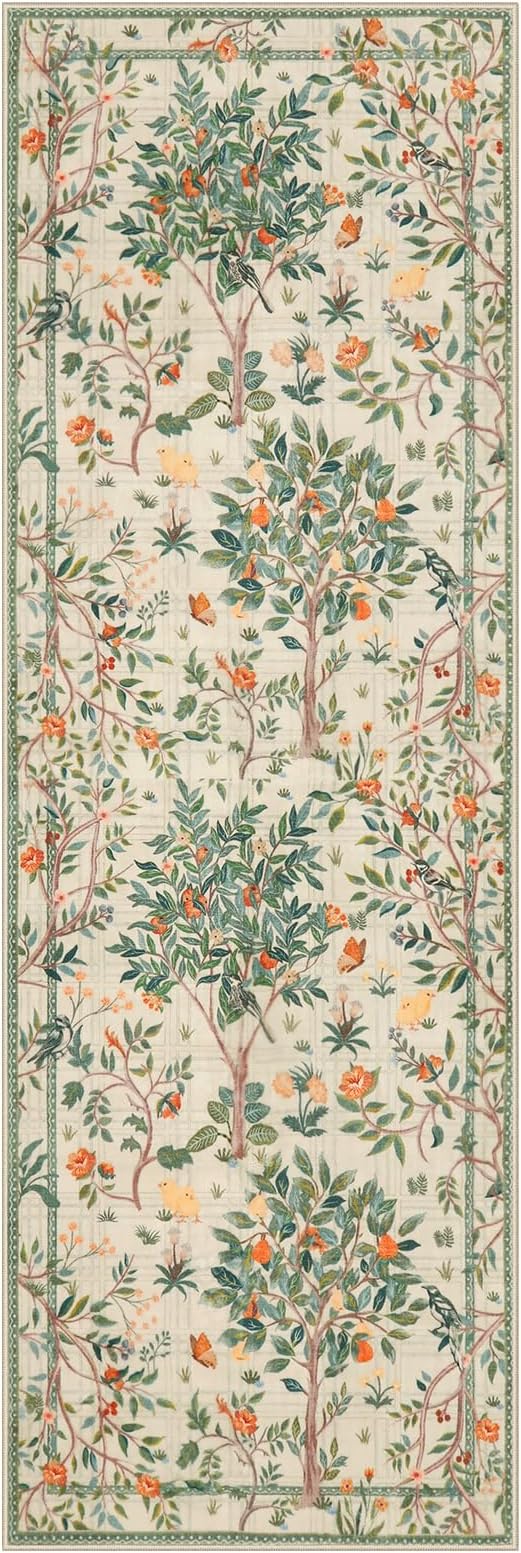 Morebes Washable Rug Runners for Hallways Non Slip 8 ft, Boho Floral Kitchen Sage Green Runner Rug, Soft Flower Botanical Indoor Throw Carpet for Entry Entrance Bedroom Laundry Room