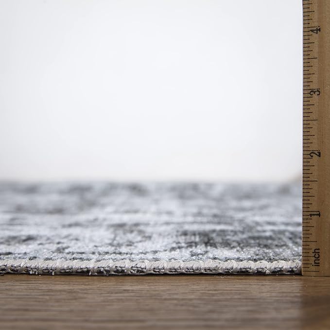 Bloom Rugs Caria Washable Non-Slip 10 ft Runner - Silver/Dark Gray Traditional Runner for Entryway, Hallway, Bathroom, and Kitchen - Exact Size: 2'6" x 10'