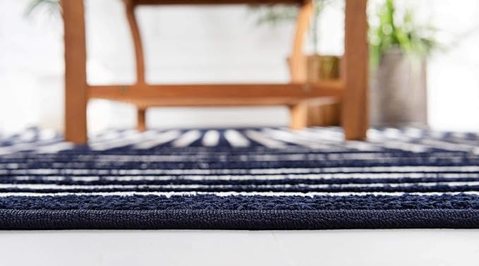 Unique Loom Sabrina Soto Outdoor Collection Geometric, Modern, Vibrant, Carved Area Rug (2' 0 x 8' 0 Runner, Navy Blue/ Ivory)