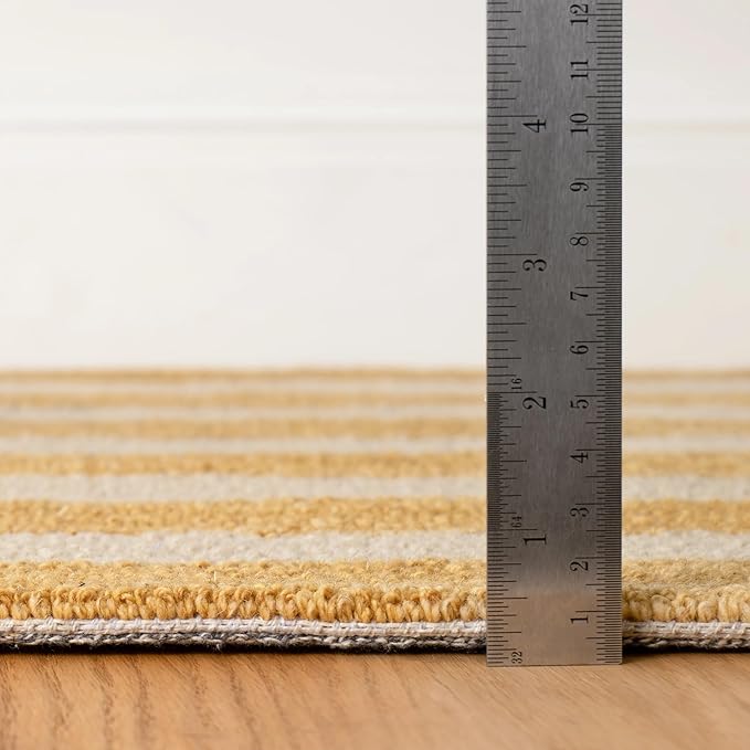 Dash & Albert Silas Stripe Gold Hand Micro Hooked Wool Rug, 5 X 8 Feet, Yellow/Orange Stripe Pattern - Premium Luxury Hotel Quality Soft Breathable Hypoallergenic Machine Washable Easy Care All